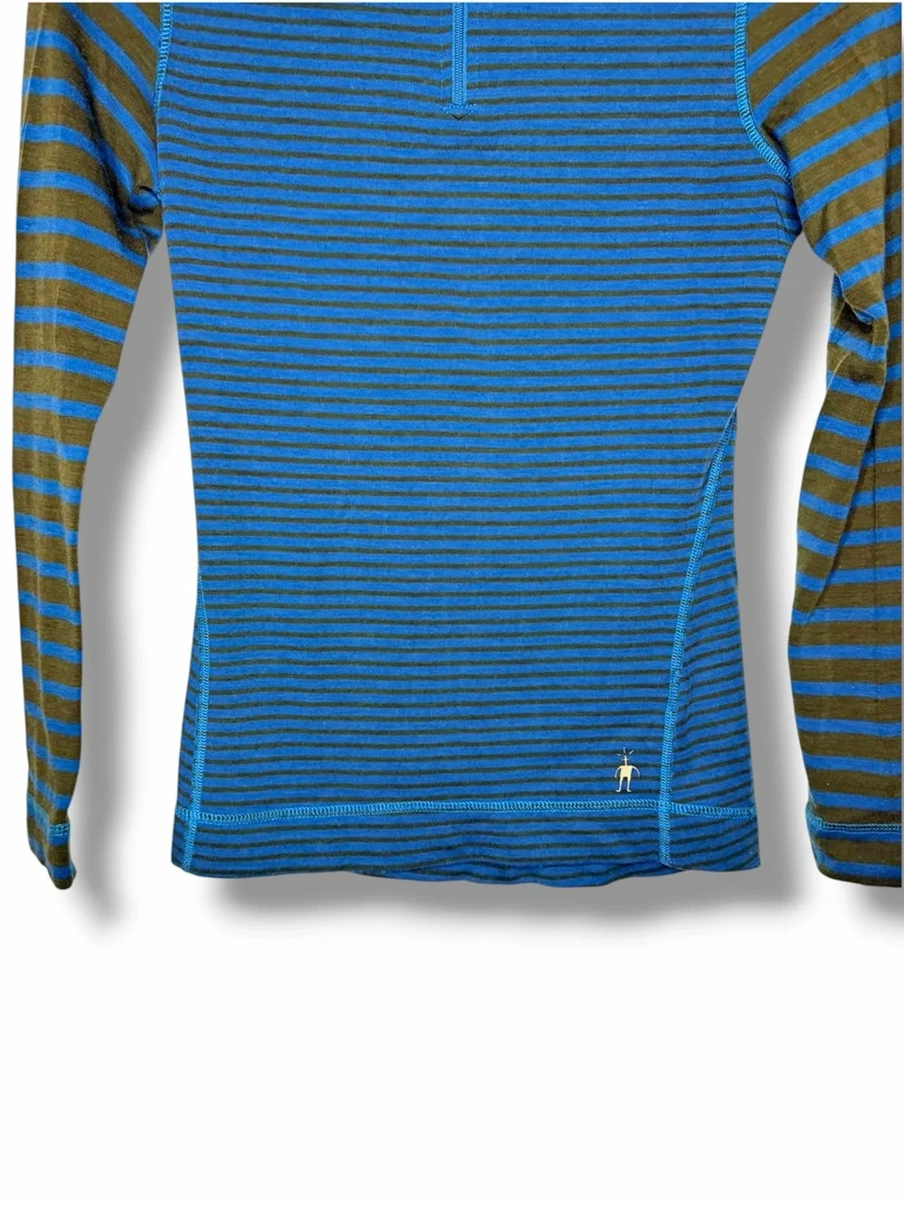 Smartwool Teal/Brown Striped Merino Wool Base Layer Set Quarter Zip/Pants Small